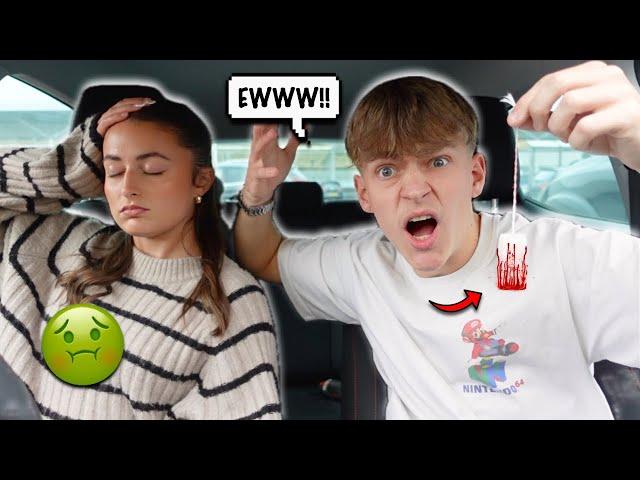 Giving My BOYFRIEND MY USED TAMPON In The CAR PRANK To See His Reaction! *HILARIOUS*