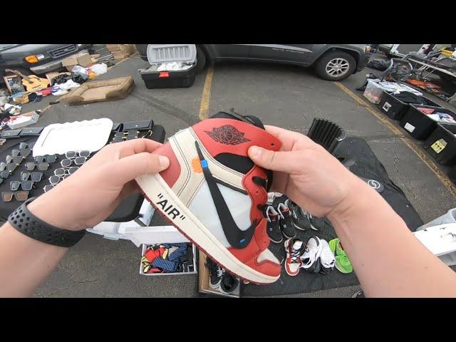 HE THOUGHT ABOUT BUYING THESE OFF WHITE CHICAGO JORDAN 1s AT THE FLEA MARKET!