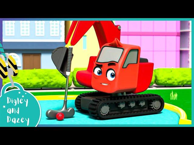 Crazy Fun Golf With Digley & Dazey!   | Digley and Dazey | Kids Construction Truck Cartoons