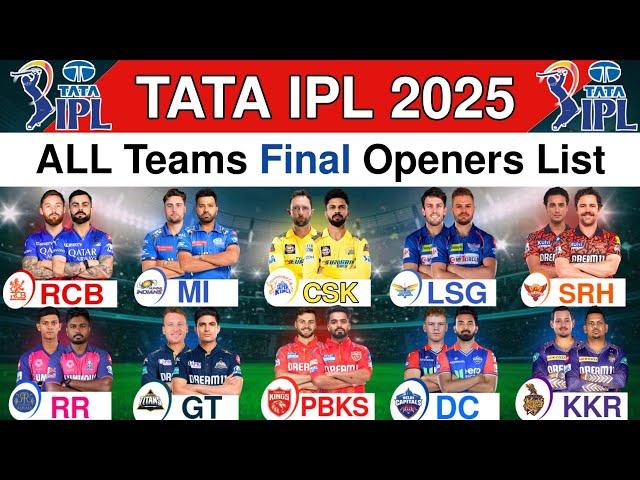 IPL 2025 | All Teams New Openers List | IPL 2025 - All 10 Team Full Openers List | RCB, CSK, MI, GT