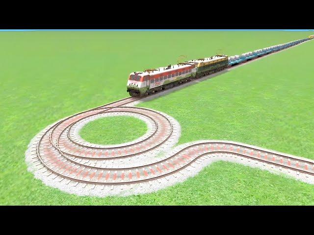 AROUND CIRCLE TRAICK CROSSING TRAINS  INDAIN ALL COACHES FREIGHT COACHES RAILWORK