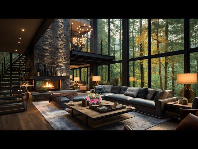 Instrumental Jazz Relaxing Music In Tranquil Morning Forest Cabin Ambience - Soft Background Music