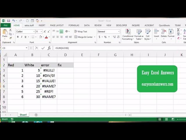 Common Error Messages in Excel