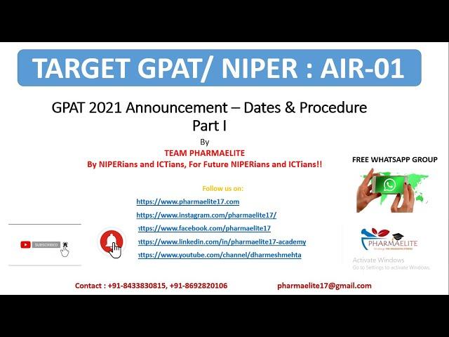 GPAT 2021 Announcement - Dates & Procedures : Part-I