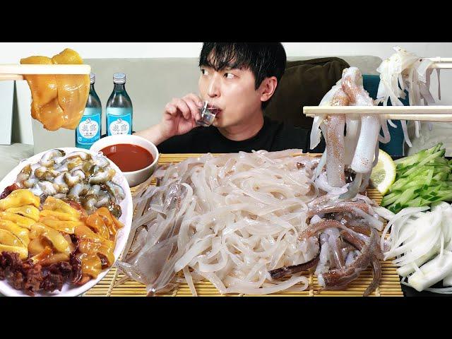 Raw squid! Fresh seafood MUKBANG REALSOUND ASMR EATINGSHOW