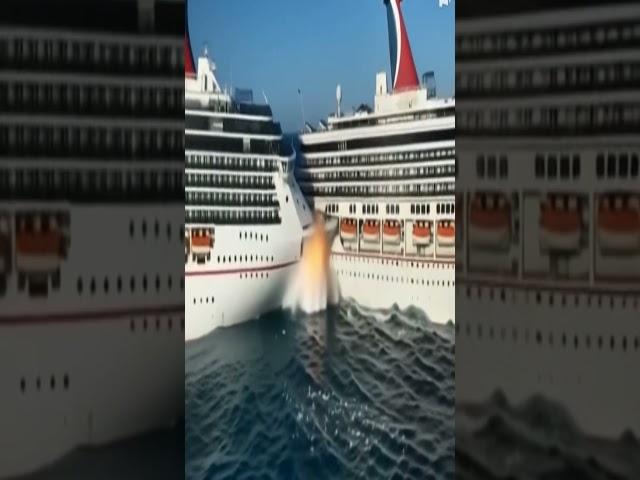 Two ships lose control and collide head-on at sea #@FBDartist