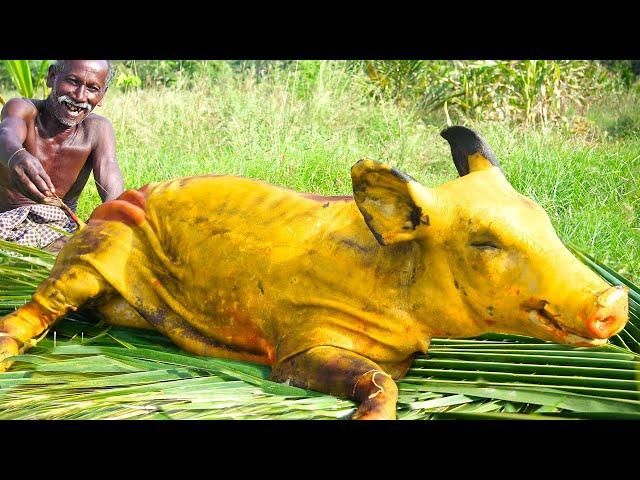 GIANT PORK COOKING INSIDE CLAY | VILLAGE STYLE MUD PORK RECIPE | Grandpa Recipe