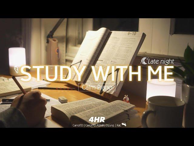 4-HOUR STUDY WITH ME | Calm Piano  | Pomodoro 50-10 | Late night 