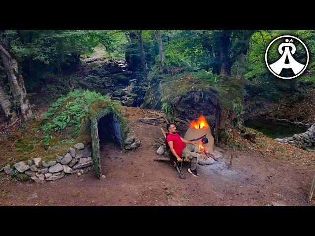 My bushcraft campsite that I built from start to finish in 3 months. 5 in 1 compilation.