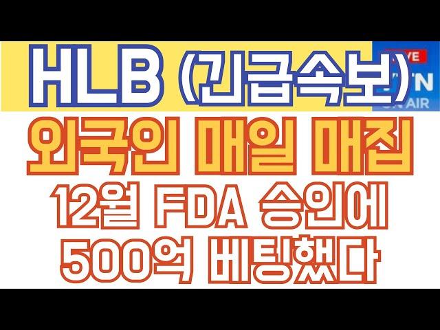 HLB 에이치엘비 매수 매도 주가전망 - 긴급속보) 외국인 매일 매집! 12월 FDA 승인에 500억 베팅했다!