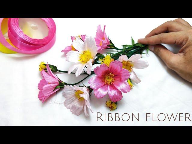 DIY cosmos flower/how to make satin ribbon flowers easily