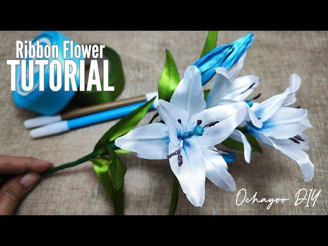 DIY blue lilies /how to make satin ribbon flower easy