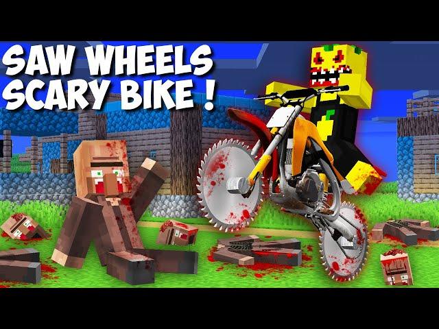 I found A SCARY MOTORBIKE WITH SAW WHEELS in Minecraft ! DEADLY BIKE VS VILLAGERS !