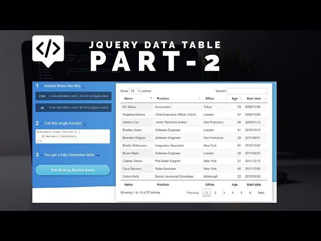 JQuery Data Table Tutorial Part -2 (Server Side Processing) | DataTable Integration to Website