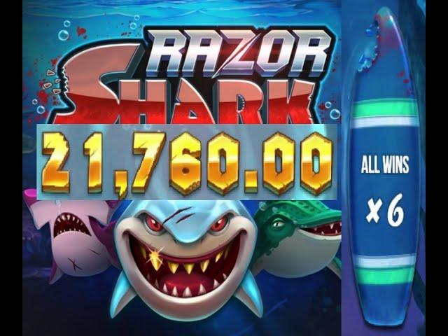 RAZOR SHARK SUPER MEGA WIN - 21 760 EURO - SHARK BONUS HIGH ROLLER 100 EURO BET!!