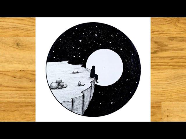 Pencil drawing in a circle easy drawing scenery - step by step || Ashraful dreams drawing