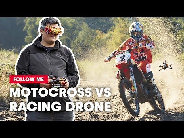 FPV Racing Drone Films A Motocross Racer Shredding A Sand Track | Follow Me