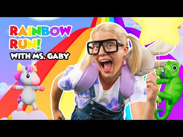 Rainbow Run with Ms. Gaby  | Brain Break Songs for Kids | Interactive Kids Videos