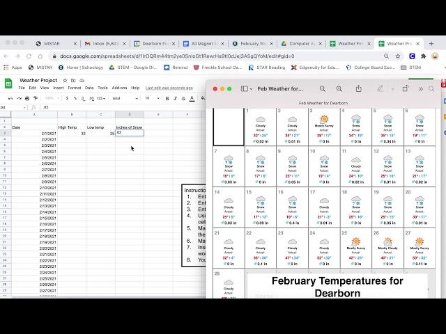 Weather Spreadsheet project