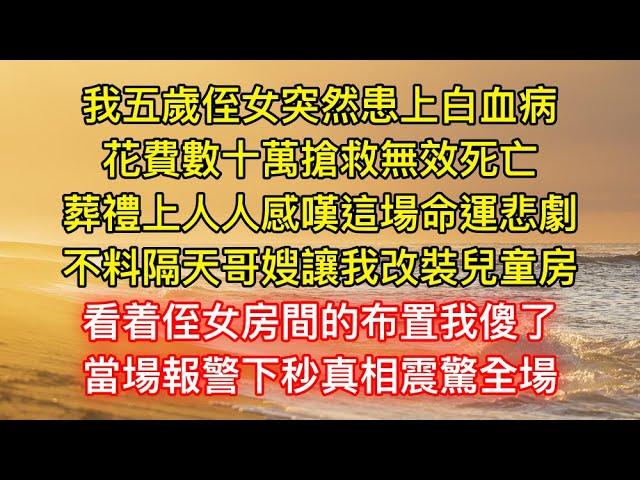 我五歲侄女突然患上白血病，花費數十萬搶救無效死亡，葬禮上人人感嘆這場命運悲劇，不料隔天哥嫂讓我改裝兒童房，看着侄女房間的布置我傻了，當場報警下秒真相震驚全場