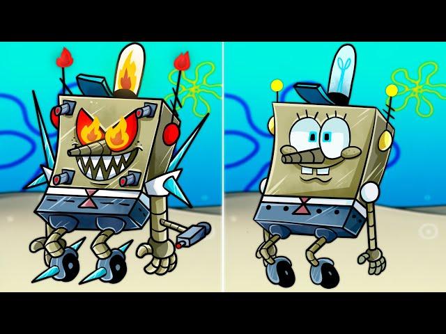 SpongeBob Binary Bottom vs Titan Robots cartoon Animation