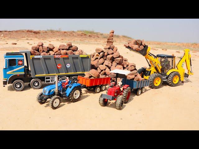 Jcb 5cx backhoe loading stone in Tata truck 2518 and Tata tipper truck | Mahindra tractor trolley