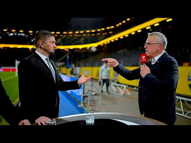 Swedish football coach Janne Andersson in heated argument with Bojan Djordjic after Sweden won match