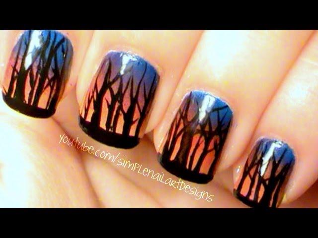 Ombre Sunset Forest Nail Art