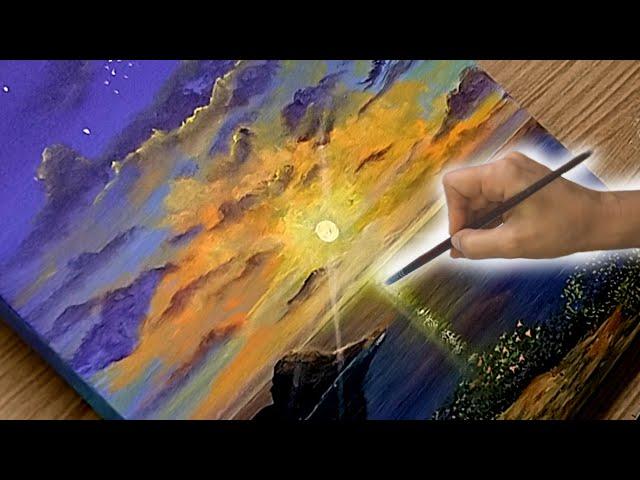 Idea to Paint a Bright Sunset Landscape Step by Step for beginner/ Acrylic Painting/ How to Paint