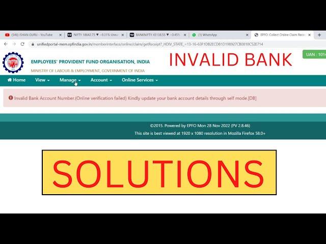 Invalid Bank Account Number (Online certification Failed) Kindly update bu self mode. DB @ALL IN ME