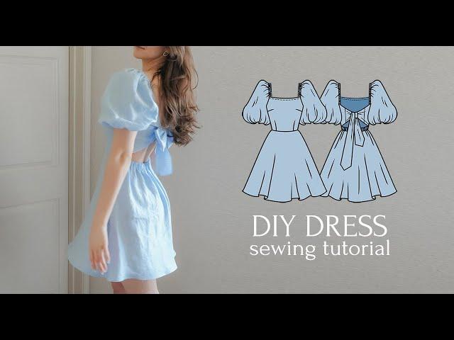 DIY Puff-Sleeved Dress with an Open Back + NEW PDF Sewing Pattern