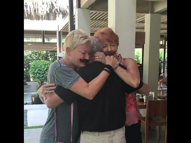 Newly Found Sisters Wearing Fake Mustaches Surprise Visit Man For First Time - 1204197