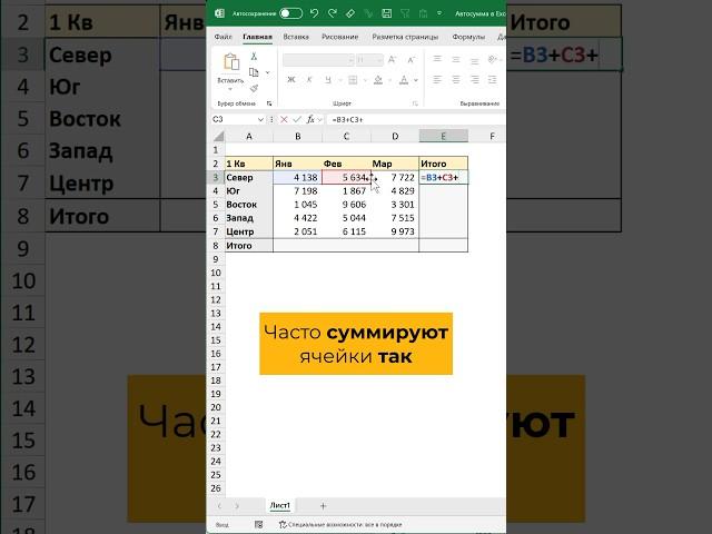 Авто сумма в Excel