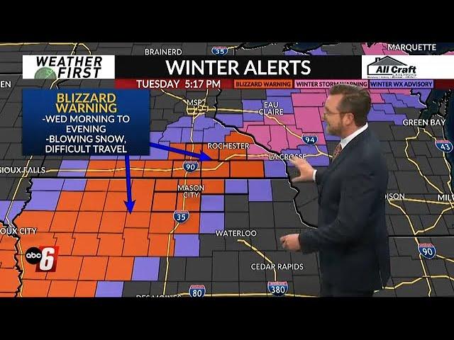 Blizzard Warning issued for Wednesday across the ABC 6 News area