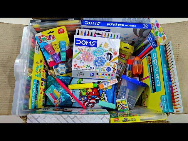 Unboxing The Doms Stationery, Apsara Stationery, Flair Stationery, floating colour, eraser, crayons