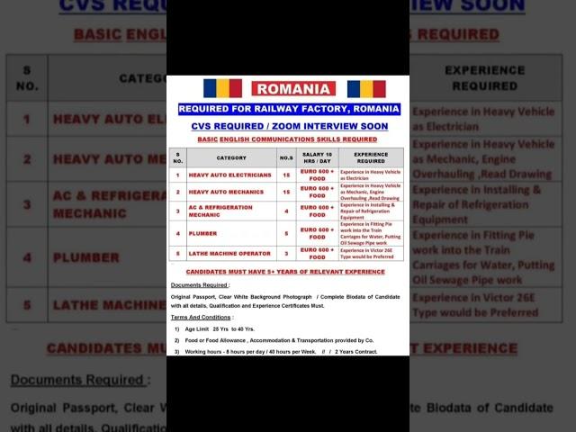 job in Romania | salary 600 Euro + free food | Electrician, Plumber, machine operator, Ac technician