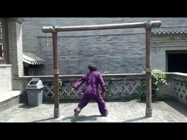 Chinese young martial artist Zhang Guoli is practicing splitting boxing 中国功夫 功夫大师 张国利劈挂拳桩功