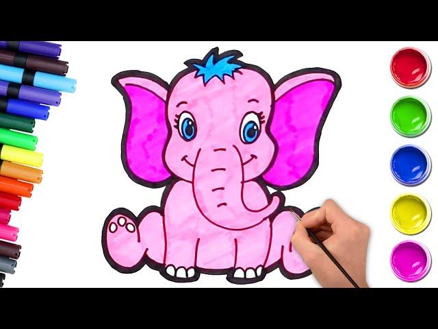 How To Draw A Cute Elephant | Easy Drawing and Coloring For Kids | Chiki Art | HooplaKidz How To