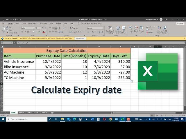 How to calculate expiry date in Microsoft Excel