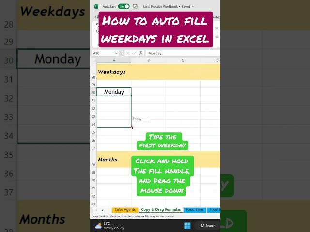 How to AutoFill Weekdays in Excel