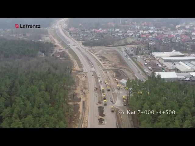 Budowa drogi ekspresowej S6 Zad. 5. odc. Leśnice - Bożepole Wielkie - film z powietrza 02.2025