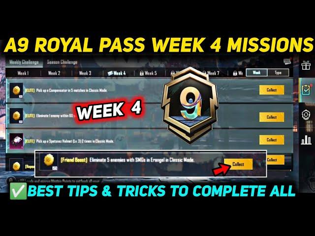 A9 WEEK 4 MISSION  PUBG WEEK 4 MISSION EXPLAINED  A9 ROYAL PASS WEEK 4 MISSION  C7S20 RP MISSIONS