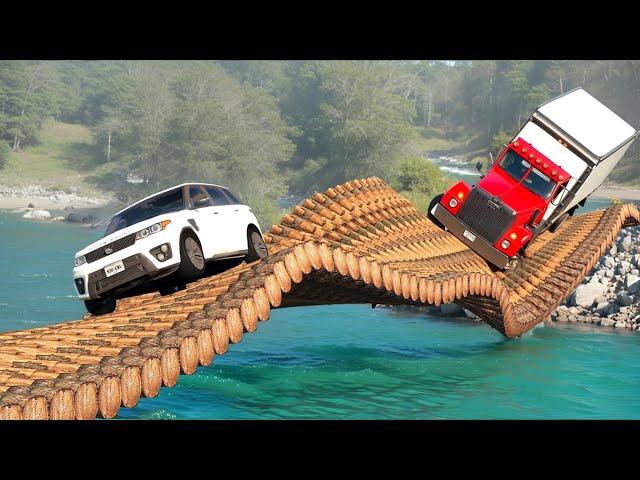 Car vs Impossible Log Bridge Challenge in BeamNG Drive!