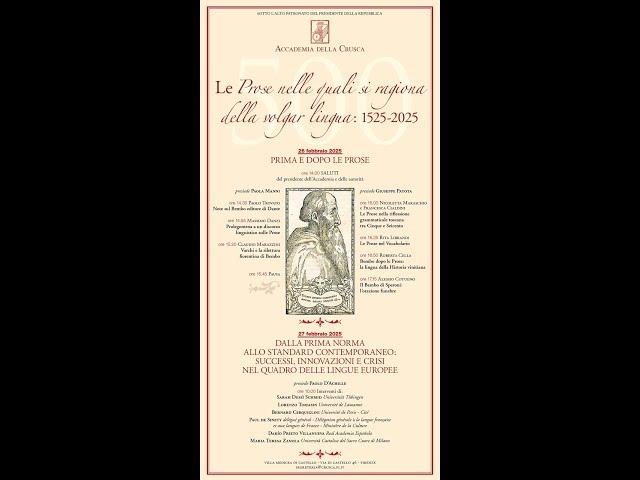 Convegno "Le «Prose nelle quali si ragiona della volgar lingua»: 1525-2025", I giornata