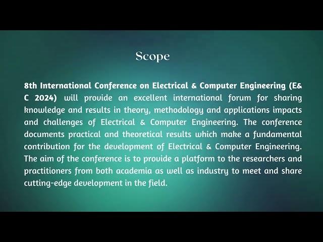 Call For Papers-8th International Conference on Electrical & Computer Engineering (E& C 2024)