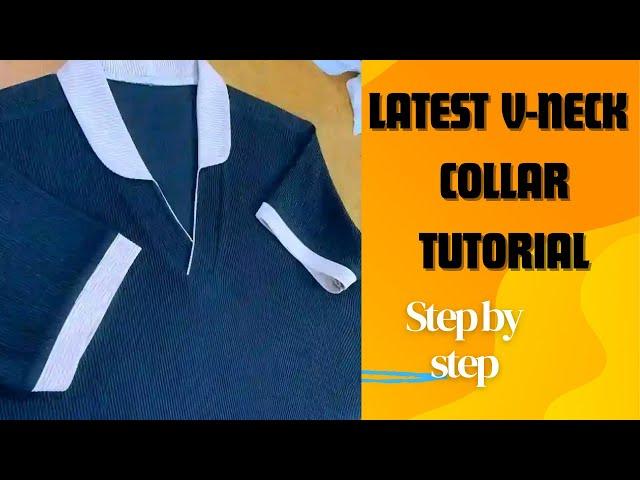 How to sew a v-neck with collar step by step