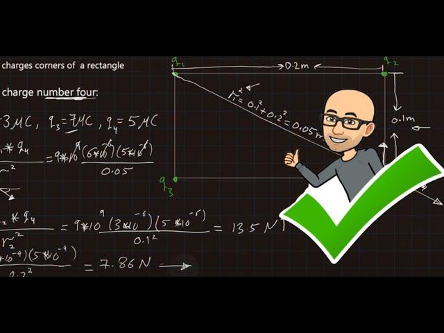 Coulombs law: Rectangle with four charges on corners to find net force on one charge.