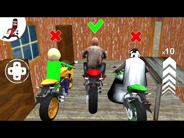 Play as granny, grandpa, baldi (moto bike ride) ► funny horror granny game