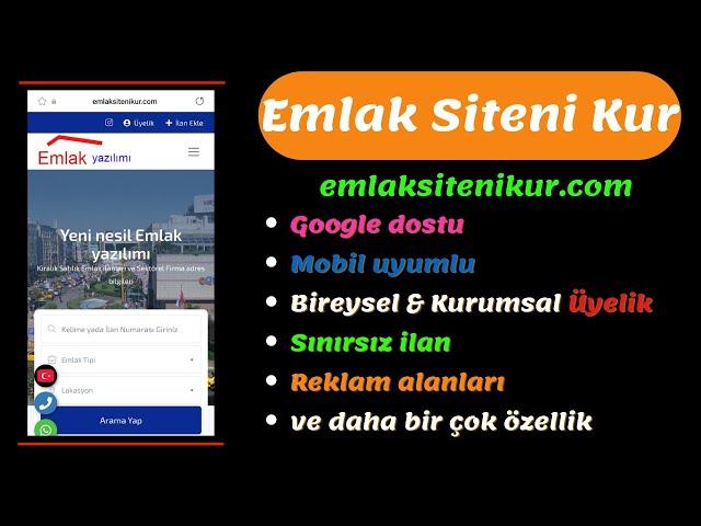 Emlak siteni kur - Bireysel ve Kurumsal sınırsız ilan - Reklam alanları - Mobil uyumlu-Emlak Scripti