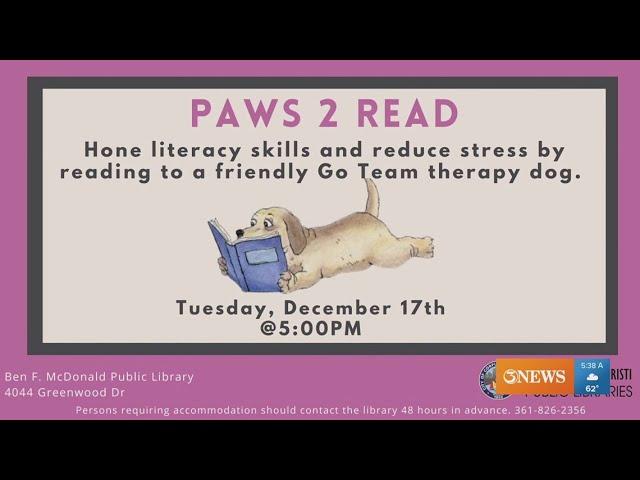 Read to therapy dogs at Ben F. McDonald Library's 'Paws 2 Read'